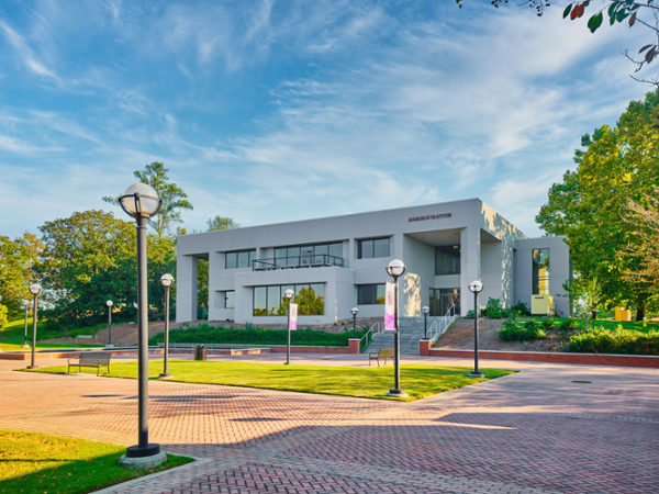 Outdoor photo of the Administration Building on MGA's Macon Campus. 
